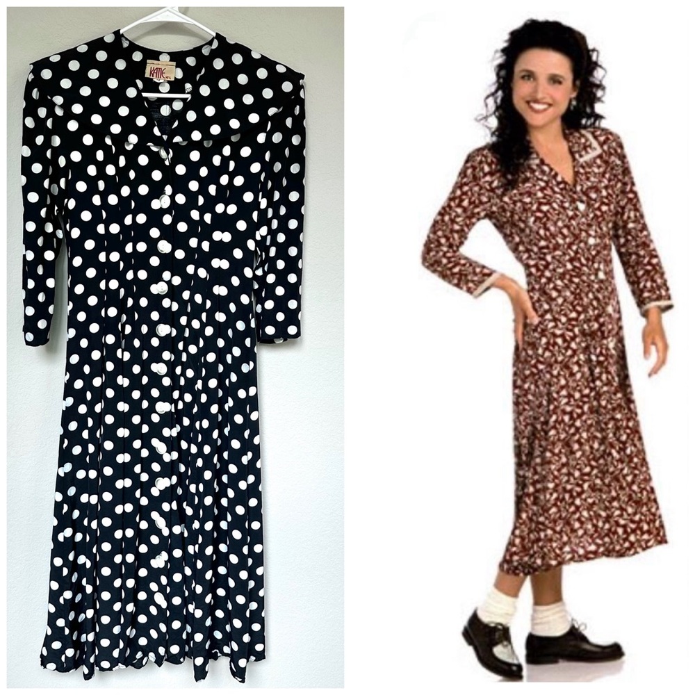 Vintage Katie MFG USA Union Made Black and White Polkadot Dress 4